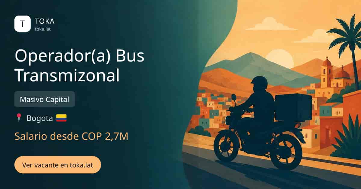 Vacante de Operador(a) bus transmizonal en Bogota, Colombia — Masivo Capital, salario desde COP 2,7M