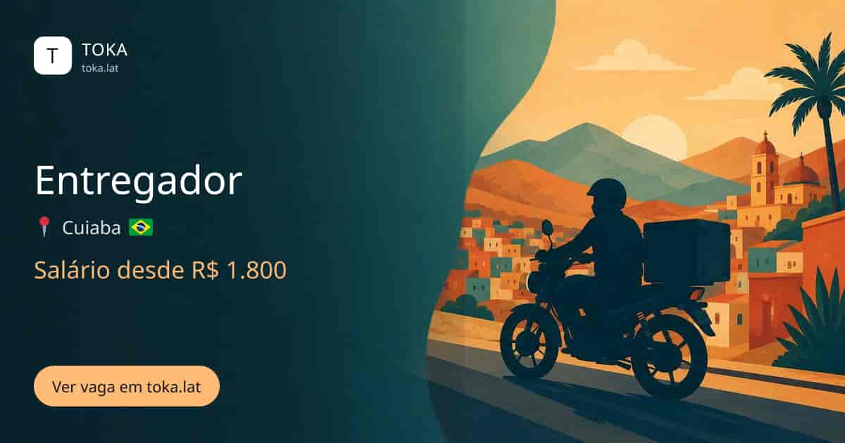 Vaga de Entregador em Cuiaba, Brasil, salário desde R$ 1.800