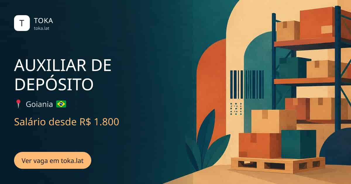 Vaga de Auxiliar de depósito em Goiania, Brasil, salário desde R$ 1.800
