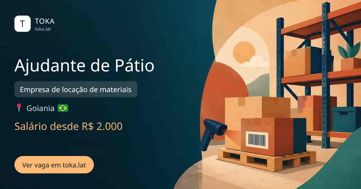 Vaga de Ajudante de pátio em Goiania, Brasil — Empresa de locação de materiais, salário desde R$ 2.000