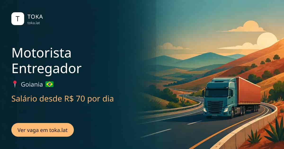 Vaga de Motorista entregador em Goiania, Brasil, salário desde R$ 70 por dia
