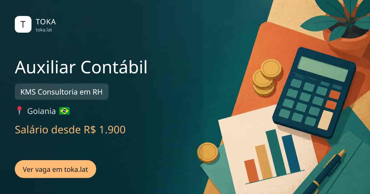 Vaga de Auxiliar contábil em Goiania, Brasil — KMS Consultoria em RH, salário desde R$ 1.900