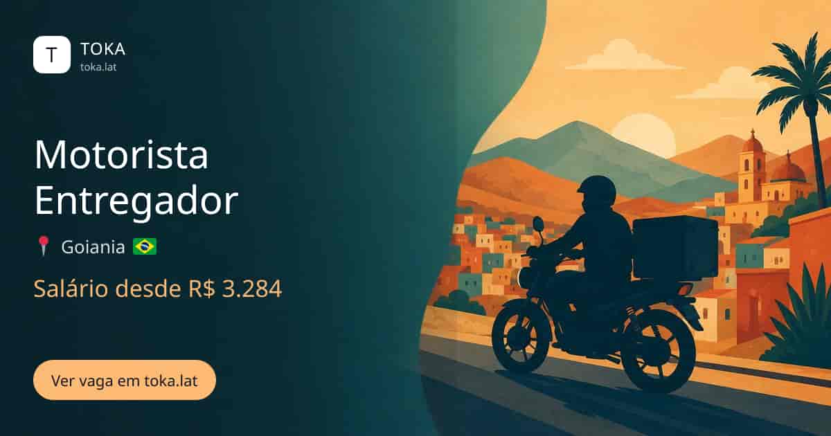 Vaga de Motorista entregador em Goiania, Brasil, salário desde R$ 3.284