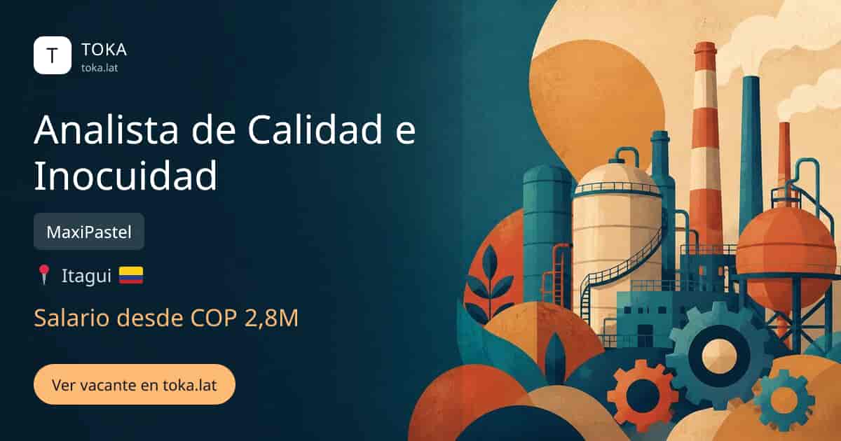 Vacante de Analista de calidad e inocuidad en Itagüí, Colombia — MaxiPastel, salario desde COP 2,8M