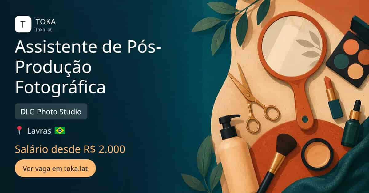 Vaga de Assistente de pós-produção fotográfica em Lavras, Brasil — DLG Photo Studio, salário desde R$ 2.000