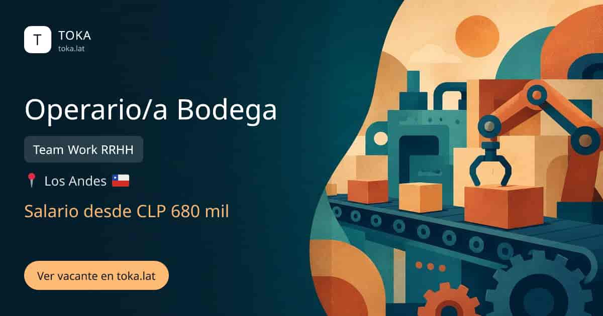 Vacante de Operario/a bodega en Los Andes, Chile — Team Work RRHH, salario desde CLP 680 mil