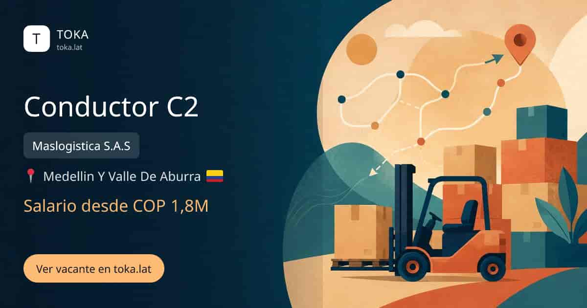 Vacante de Conductor c2 en Medellin, Colombia — Maslogistica S.A.S, salario desde COP 1,8M